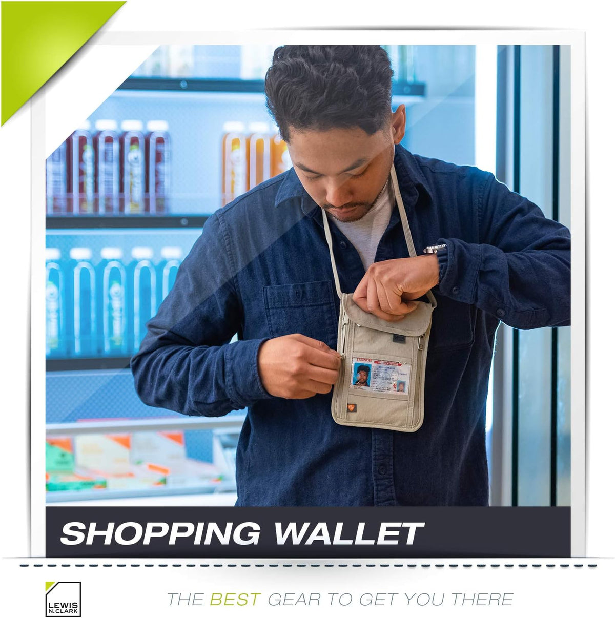 RFID Blocking Stash Neck Wallet, Travel Pouch + Passport Holder for Women & Men, Navy
