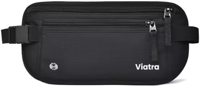 Travel Money Belt with RFID Blocking, Hidden Waist Pack for Passport, Cards, and Cash, Black (Gray)