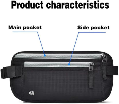 Travel Money Belt with RFID Blocking, Hidden Waist Pack for Passport, Cards, and Cash, Black (Gray)
