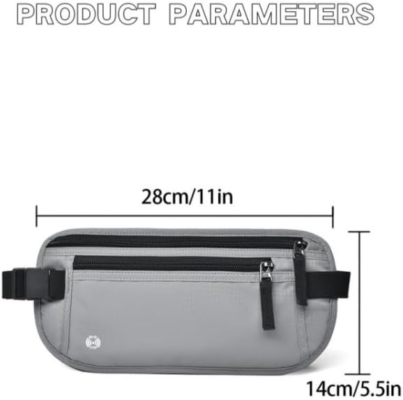 Travel Money Belt with RFID Blocking, Hidden Waist Pack for Passport, Cards, and Cash, Black (Gray)