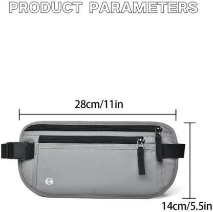 Travel Money Belt with RFID Blocking, Hidden Waist Pack for Passport, Cards, and Cash, Black (Gray)
