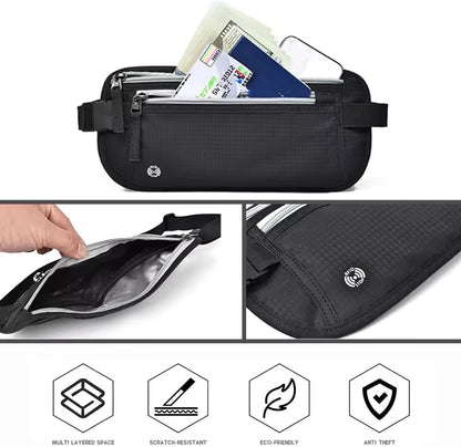 Travel Money Belt with RFID Blocking, Hidden Waist Pack for Passport, Cards, and Cash, Black (Gray)