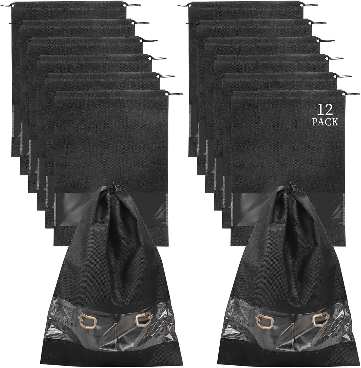 10 Pcs Portable Travel Shoe Bags, 17.3 x 12.6 Inches Waterproof Non-Woven Shoe Organizers Storage Bags, Large Drawstring Shoes Pouch Packing Organizers with Rope for Men, Women, Children