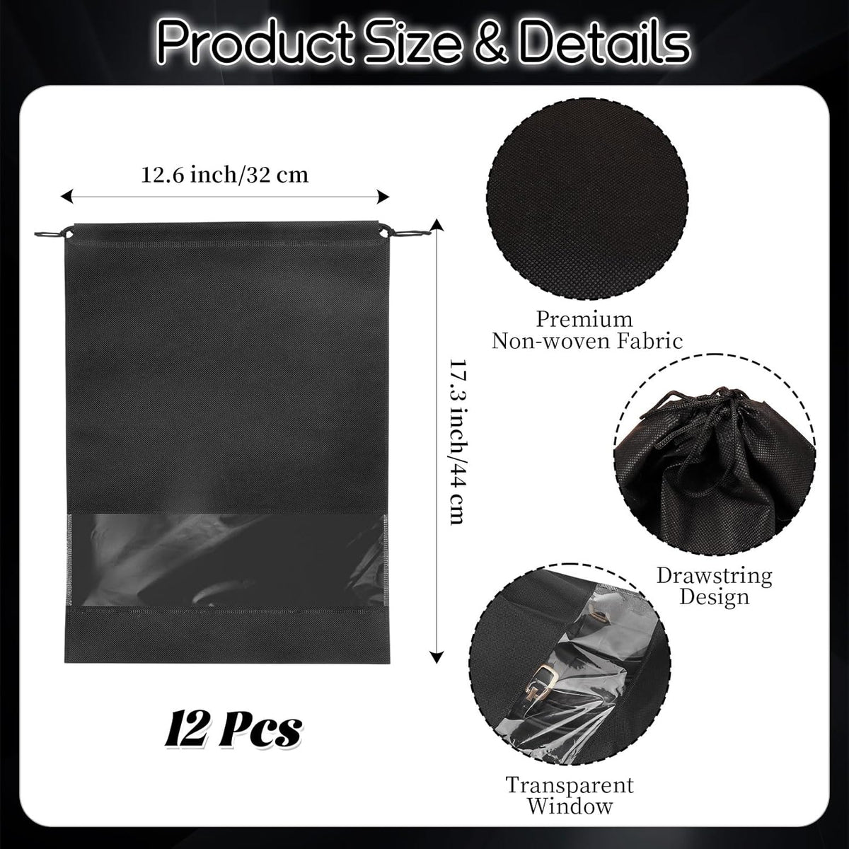 10 Pcs Portable Travel Shoe Bags, 17.3 x 12.6 Inches Waterproof Non-Woven Shoe Organizers Storage Bags, Large Drawstring Shoes Pouch Packing Organizers with Rope for Men, Women, Children
