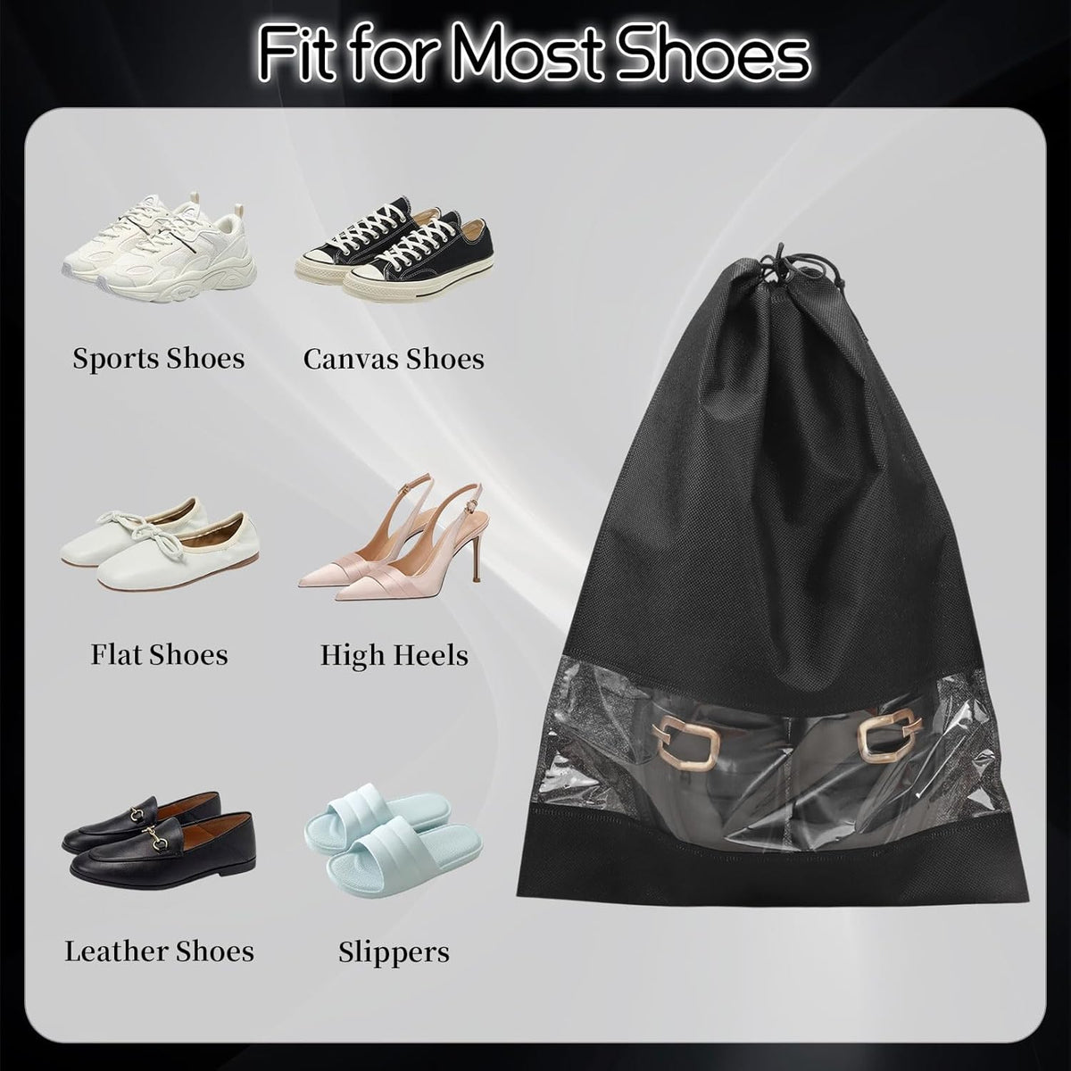 10 Pcs Portable Travel Shoe Bags, 17.3 x 12.6 Inches Waterproof Non-Woven Shoe Organizers Storage Bags, Large Drawstring Shoes Pouch Packing Organizers with Rope for Men, Women, Children