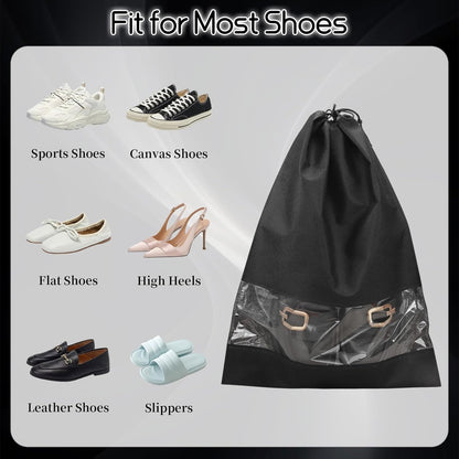 10 Pcs Portable Travel Shoe Bags, 17.3 x 12.6 Inches Waterproof Non-Woven Shoe Organizers Storage Bags, Large Drawstring Shoes Pouch Packing Organizers with Rope for Men, Women, Children