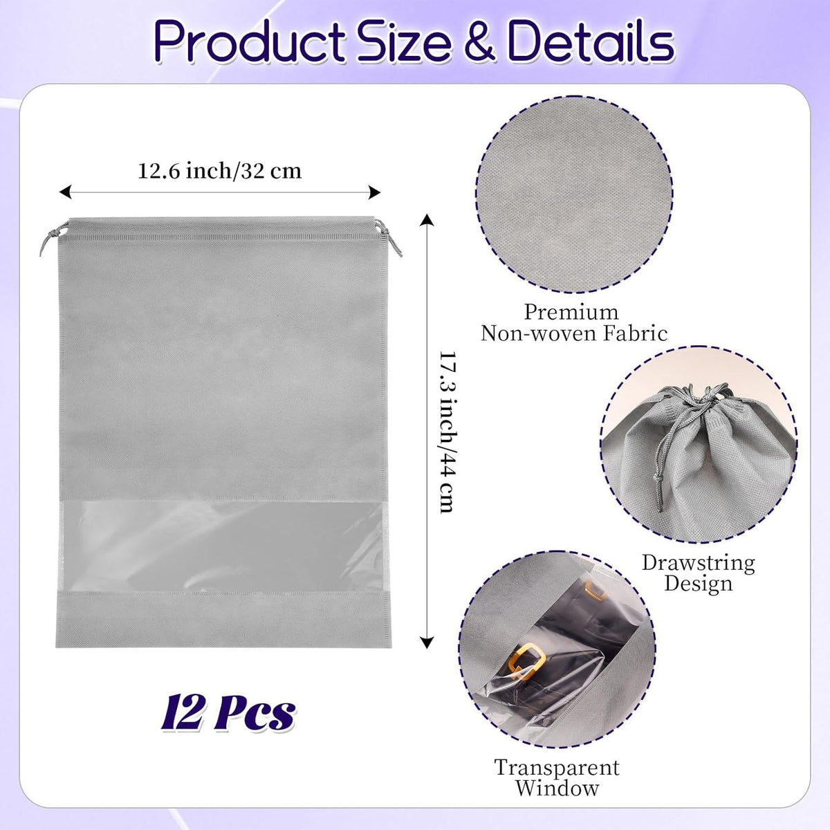 10 Pcs Portable Travel Shoe Bags, 17.3 x 12.6 Inches Waterproof Non-Woven Shoe Organizers Storage Bags, Large Drawstring Shoes Pouch Packing Organizers with Rope for Men, Women, Children