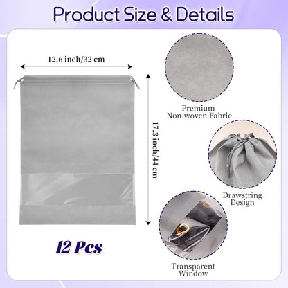 10 Pcs Portable Travel Shoe Bags, 17.3 x 12.6 Inches Waterproof Non-Woven Shoe Organizers Storage Bags, Large Drawstring Shoes Pouch Packing Organizers with Rope for Men, Women, Children