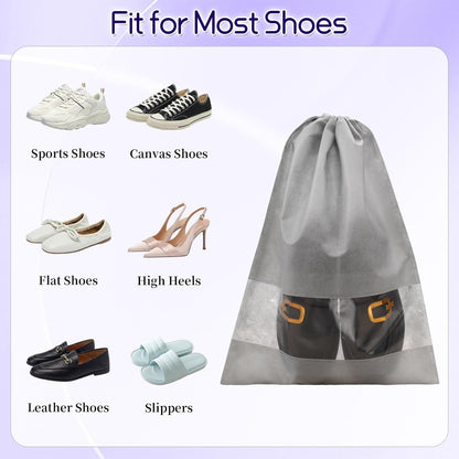 10 Pcs Portable Travel Shoe Bags, 17.3 x 12.6 Inches Waterproof Non-Woven Shoe Organizers Storage Bags, Large Drawstring Shoes Pouch Packing Organizers with Rope for Men, Women, Children
