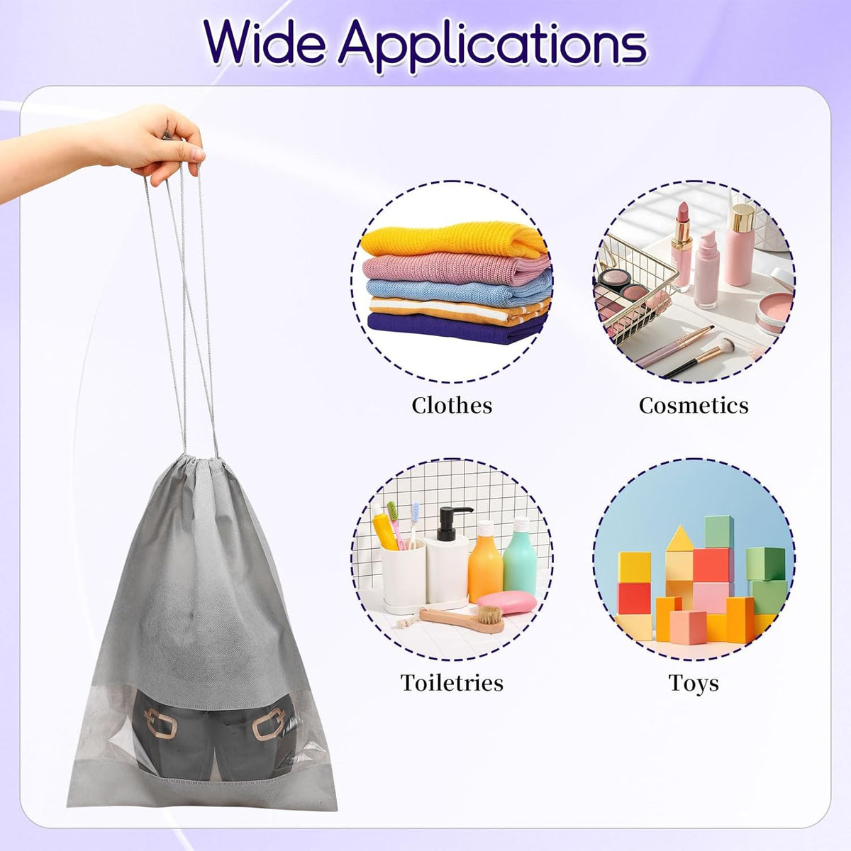 10 Pcs Portable Travel Shoe Bags, 17.3 x 12.6 Inches Waterproof Non-Woven Shoe Organizers Storage Bags, Large Drawstring Shoes Pouch Packing Organizers with Rope for Men, Women, Children