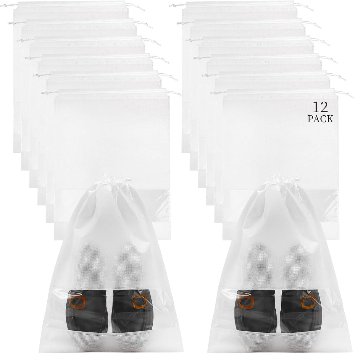 10 Pcs Portable Travel Shoe Bags, 17.3 x 12.6 Inches Waterproof Non-Woven Shoe Organizers Storage Bags, Large Drawstring Shoes Pouch Packing Organizers with Rope for Men, Women, Children