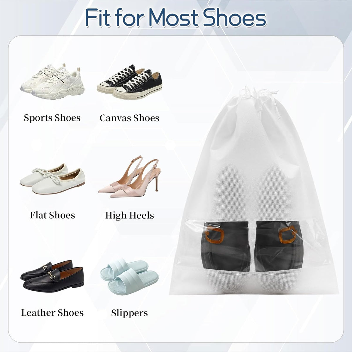 10 Pcs Portable Travel Shoe Bags, 17.3 x 12.6 Inches Waterproof Non-Woven Shoe Organizers Storage Bags, Large Drawstring Shoes Pouch Packing Organizers with Rope for Men, Women, Children