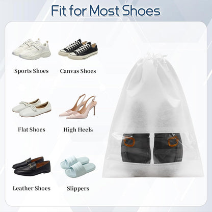 10 Pcs Portable Travel Shoe Bags, 17.3 x 12.6 Inches Waterproof Non-Woven Shoe Organizers Storage Bags, Large Drawstring Shoes Pouch Packing Organizers with Rope for Men, Women, Children
