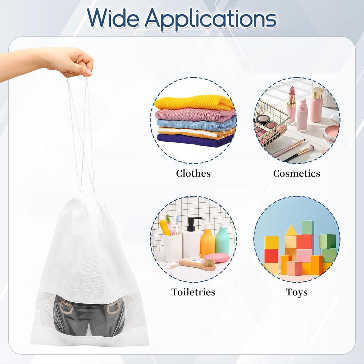 10 Pcs Portable Travel Shoe Bags, 17.3 x 12.6 Inches Waterproof Non-Woven Shoe Organizers Storage Bags, Large Drawstring Shoes Pouch Packing Organizers with Rope for Men, Women, Children