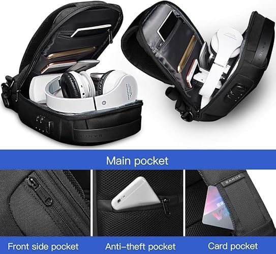 Sling Bag with USB Charging Port, Waterproof Crossbody Backpack, Lightweight Hiking Daypack Shoulder Pack for Men Women Travel Work