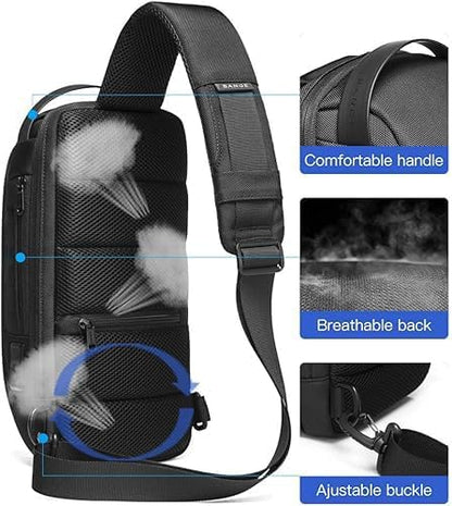 Sling Bag with USB Charging Port, Waterproof Crossbody Backpack, Lightweight Hiking Daypack Shoulder Pack for Men Women Travel Work