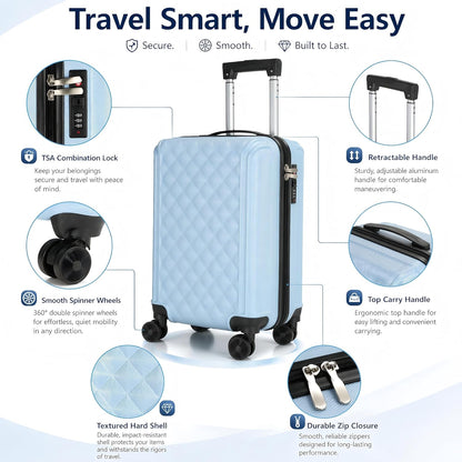 20 Inch Carry On Luggage, Lightweight Hard Shell ABS Suitcase with TSA Lock and Double Spinner Wheels, Rolling Suitcase for Travel (LXG-Blue, 20" carry on)