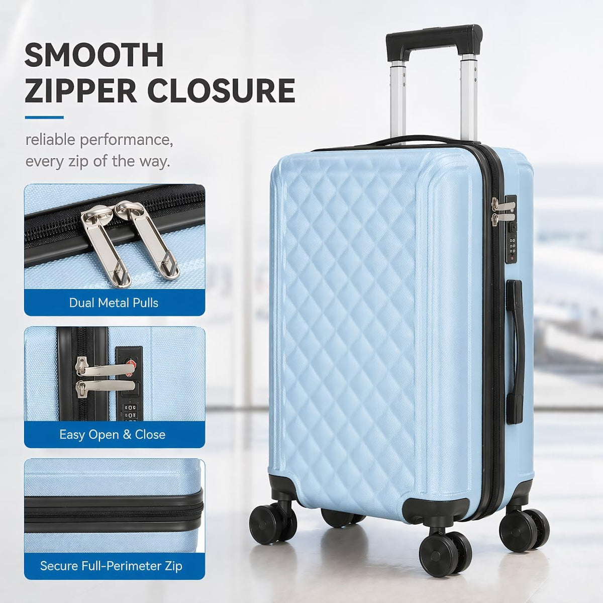 20 Inch Carry On Luggage, Lightweight Hard Shell ABS Suitcase with TSA Lock and Double Spinner Wheels, Rolling Suitcase for Travel (LXG-Blue, 20" carry on)