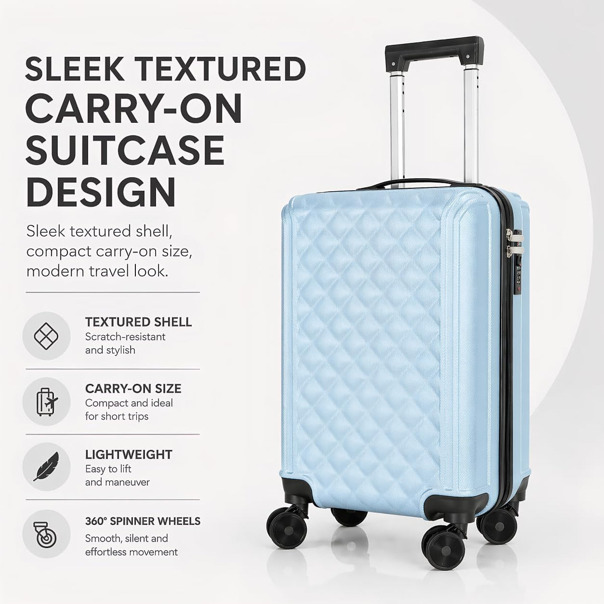 20 Inch Carry On Luggage, Lightweight Hard Shell ABS Suitcase with TSA Lock and Double Spinner Wheels, Rolling Suitcase for Travel (LXG-Blue, 20" carry on)