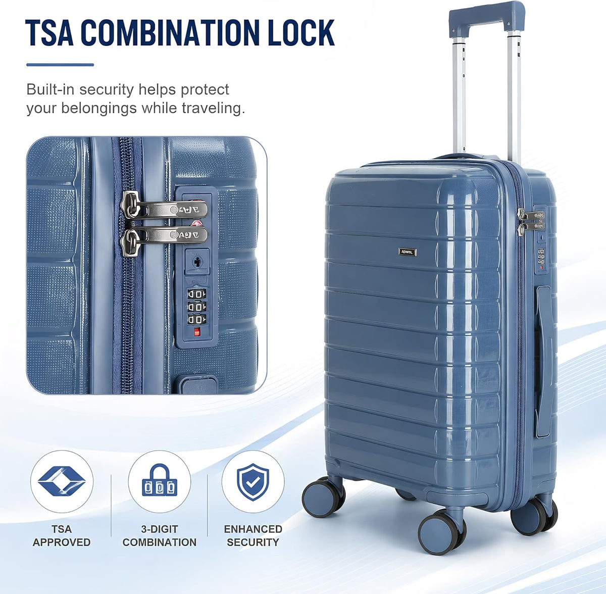 20 Inch Carry On Luggage, Lightweight Hard Shell ABS Suitcase with TSA Lock and Double Spinner Wheels, Rolling Suitcase for Travel (LXG-Blue, 20" carry on)
