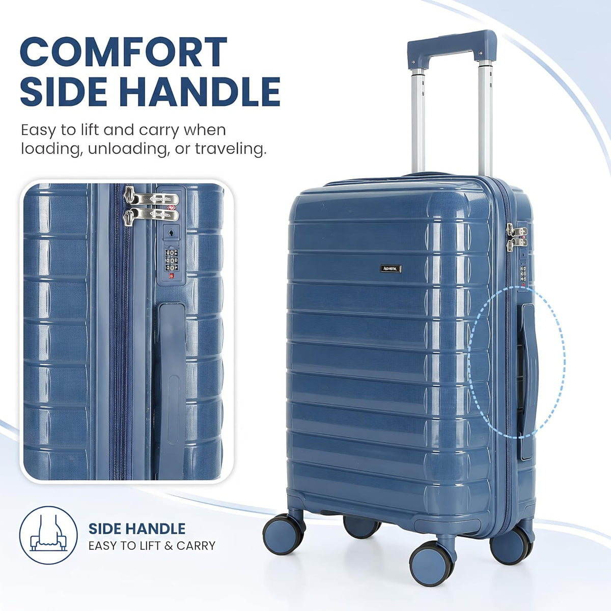 20 Inch Carry On Luggage, Lightweight Hard Shell ABS Suitcase with TSA Lock and Double Spinner Wheels, Rolling Suitcase for Travel (LXG-Blue, 20" carry on)