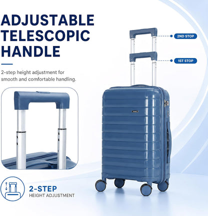 20 Inch Carry On Luggage, Lightweight Hard Shell ABS Suitcase with TSA Lock and Double Spinner Wheels, Rolling Suitcase for Travel (LXG-Blue, 20" carry on)