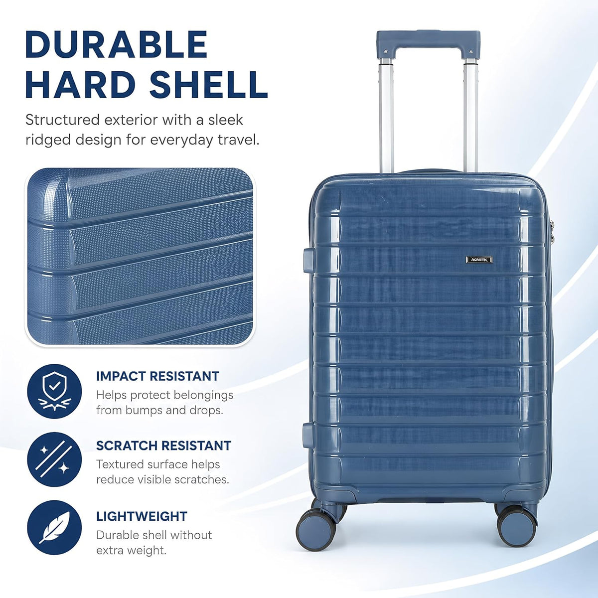 20 Inch Carry On Luggage, Lightweight Hard Shell ABS Suitcase with TSA Lock and Double Spinner Wheels, Rolling Suitcase for Travel (LXG-Blue, 20" carry on)