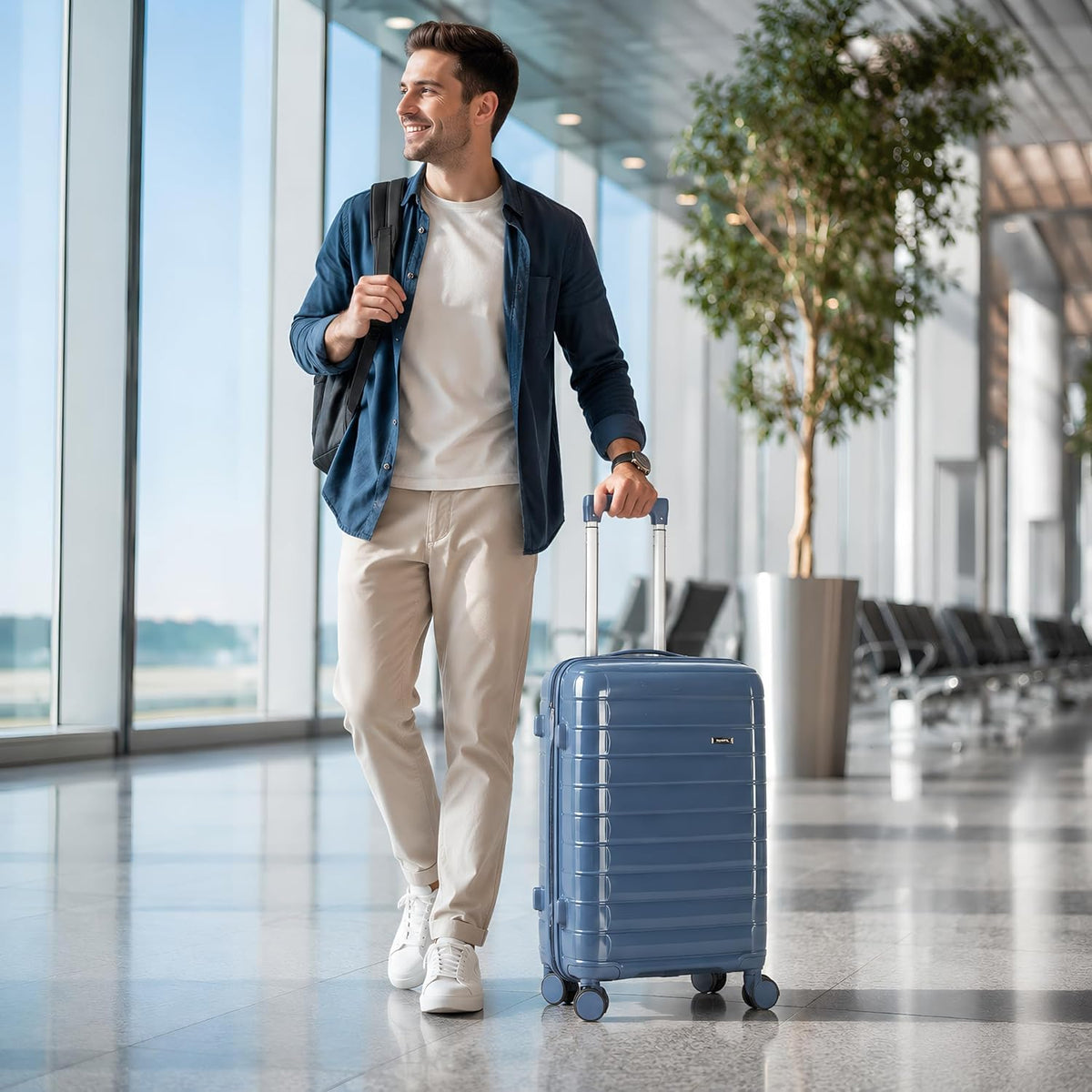 20 Inch Carry On Luggage, Lightweight Hard Shell ABS Suitcase with TSA Lock and Double Spinner Wheels, Rolling Suitcase for Travel (LXG-Blue, 20" carry on)