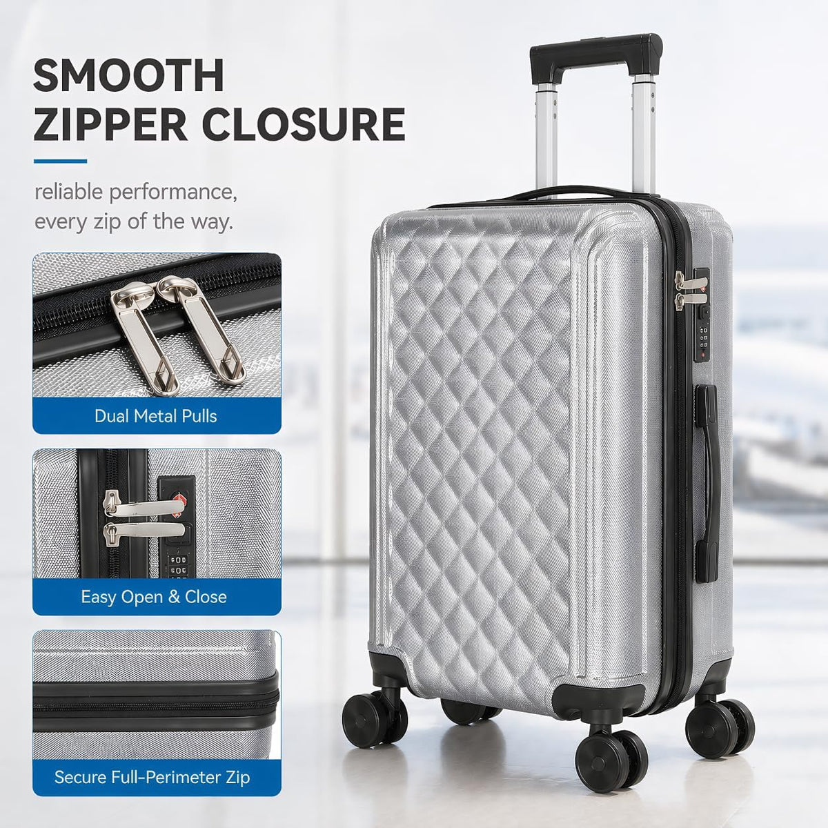 20 Inch Carry On Luggage, Lightweight Hard Shell ABS Suitcase with TSA Lock and Double Spinner Wheels, Rolling Suitcase for Travel (LXG-Blue, 20" carry on)