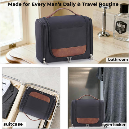 Large Hanging Toiletry Bag for Men, Travel Bathroom Bag with Hook, Hygiene Bag Organizer for Shower, Shaving & Grooming Essentials, Black