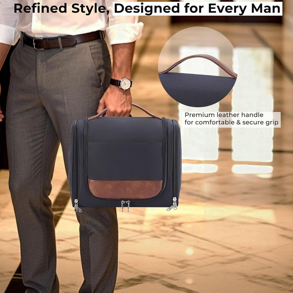 Large Hanging Toiletry Bag for Men, Travel Bathroom Bag with Hook, Hygiene Bag Organizer for Shower, Shaving & Grooming Essentials, Black