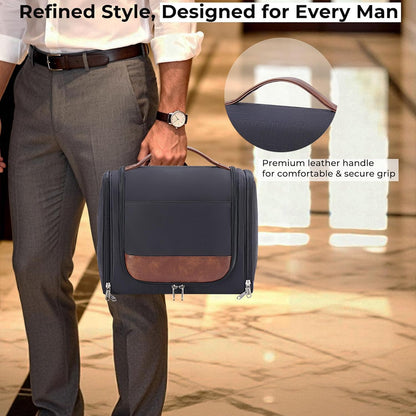 Large Hanging Toiletry Bag for Men, Travel Bathroom Bag with Hook, Hygiene Bag Organizer for Shower, Shaving & Grooming Essentials, Black