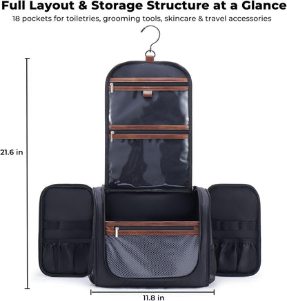 Large Hanging Toiletry Bag for Men, Travel Bathroom Bag with Hook, Hygiene Bag Organizer for Shower, Shaving & Grooming Essentials, Black