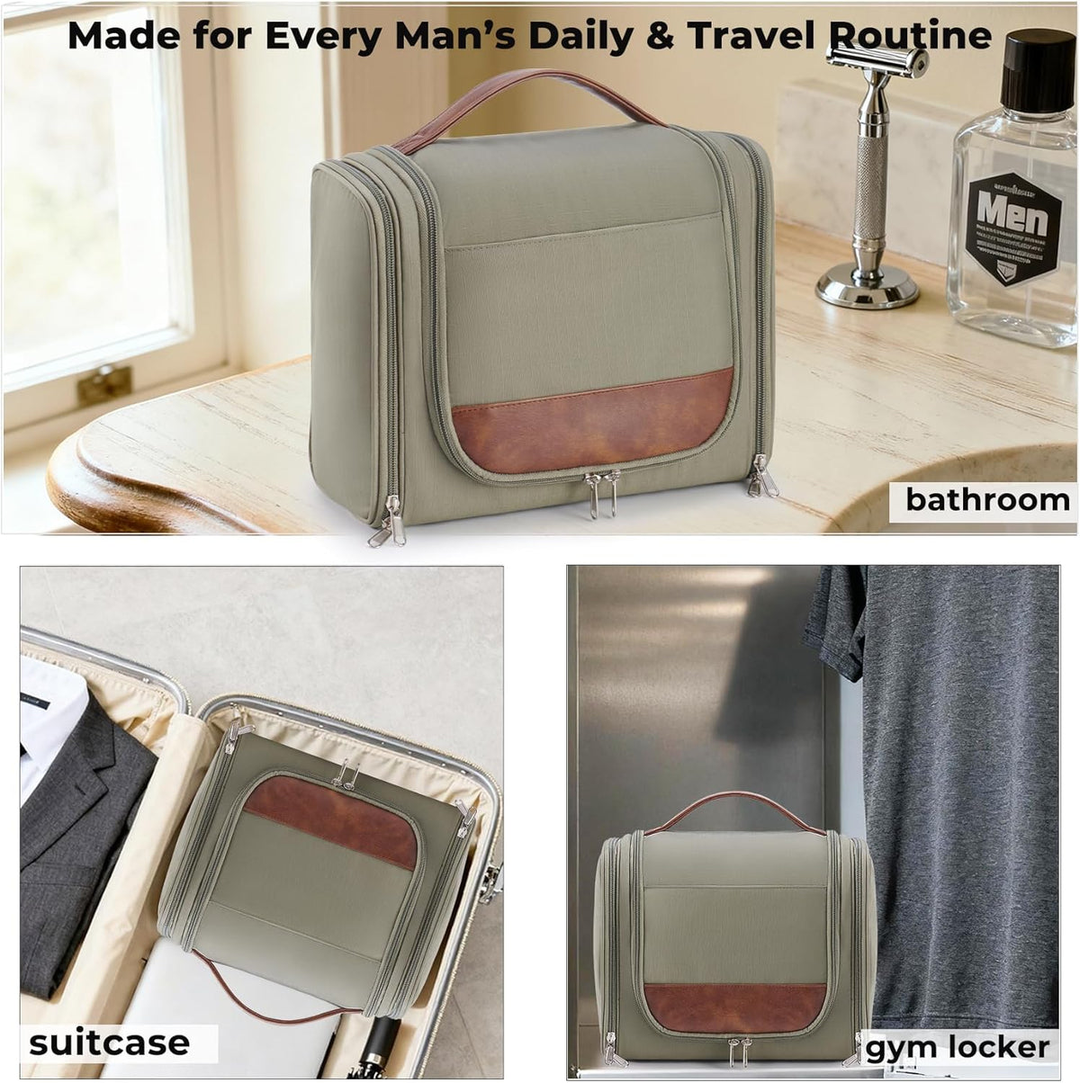 Large Hanging Toiletry Bag for Men, Travel Bathroom Bag with Hook, Hygiene Bag Organizer for Shower, Shaving & Grooming Essentials, Black