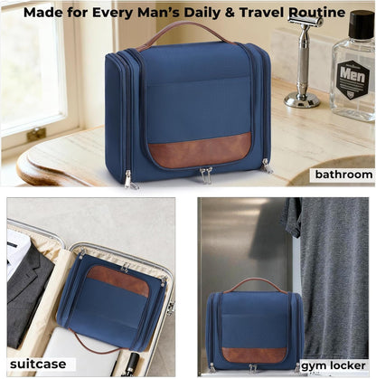 Large Hanging Toiletry Bag for Men, Travel Bathroom Bag with Hook, Hygiene Bag Organizer for Shower, Shaving & Grooming Essentials, Black