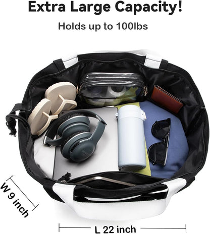 22'' 50L 100% Cotton Oversized Travel Tote Bag for Women - Tear-Resistant, Overnight/Weekend/Beach Bag