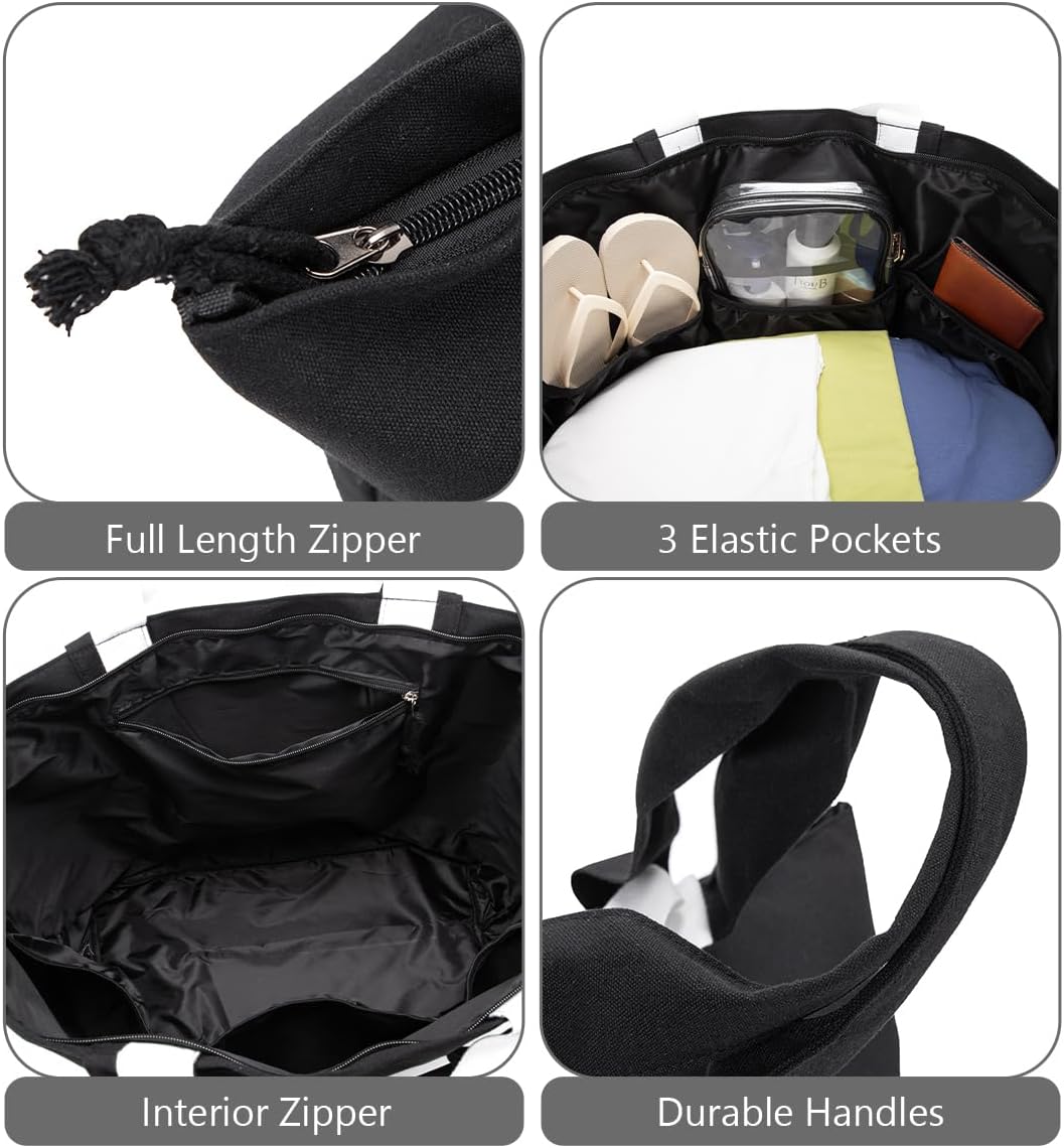 22'' 50L 100% Cotton Oversized Travel Tote Bag for Women - Tear-Resistant, Overnight/Weekend/Beach Bag
