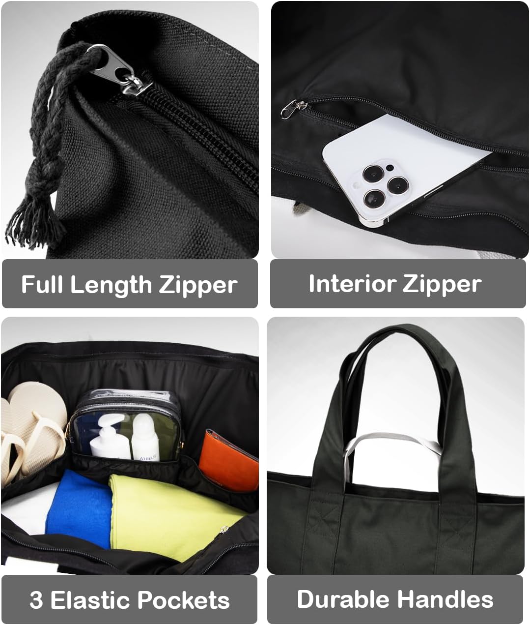 22'' 50L 100% Cotton Oversized Travel Tote Bag for Women - Tear-Resistant, Overnight/Weekend/Beach Bag