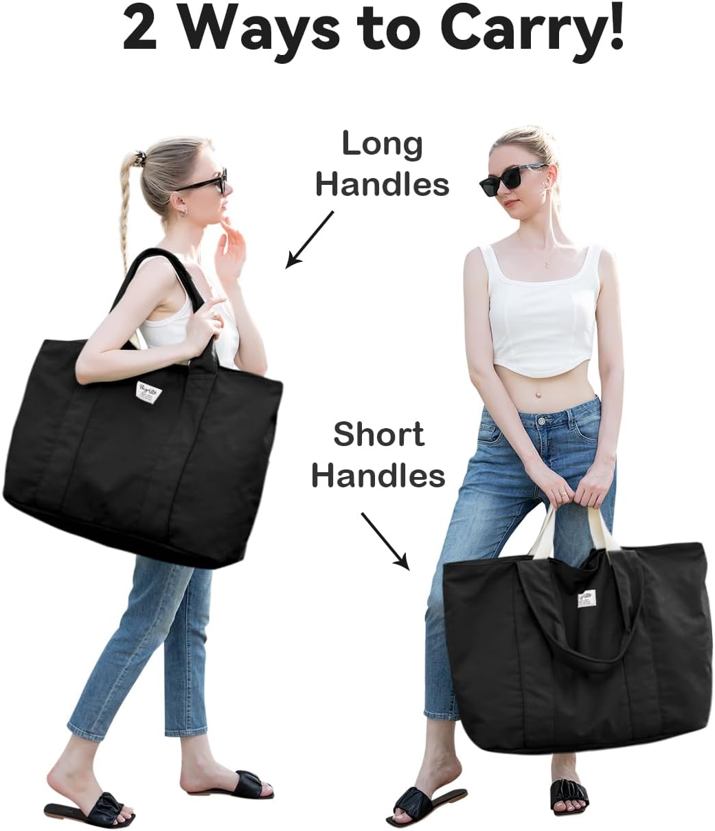 22'' 50L 100% Cotton Oversized Travel Tote Bag for Women - Tear-Resistant, Overnight/Weekend/Beach Bag