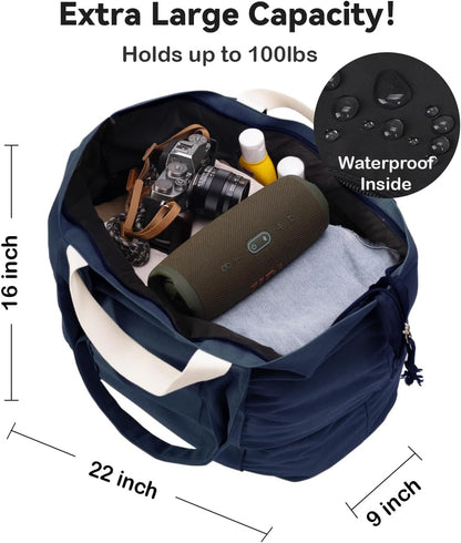 22'' 50L 100% Cotton Oversized Travel Tote Bag for Women - Tear-Resistant, Overnight/Weekend/Beach Bag