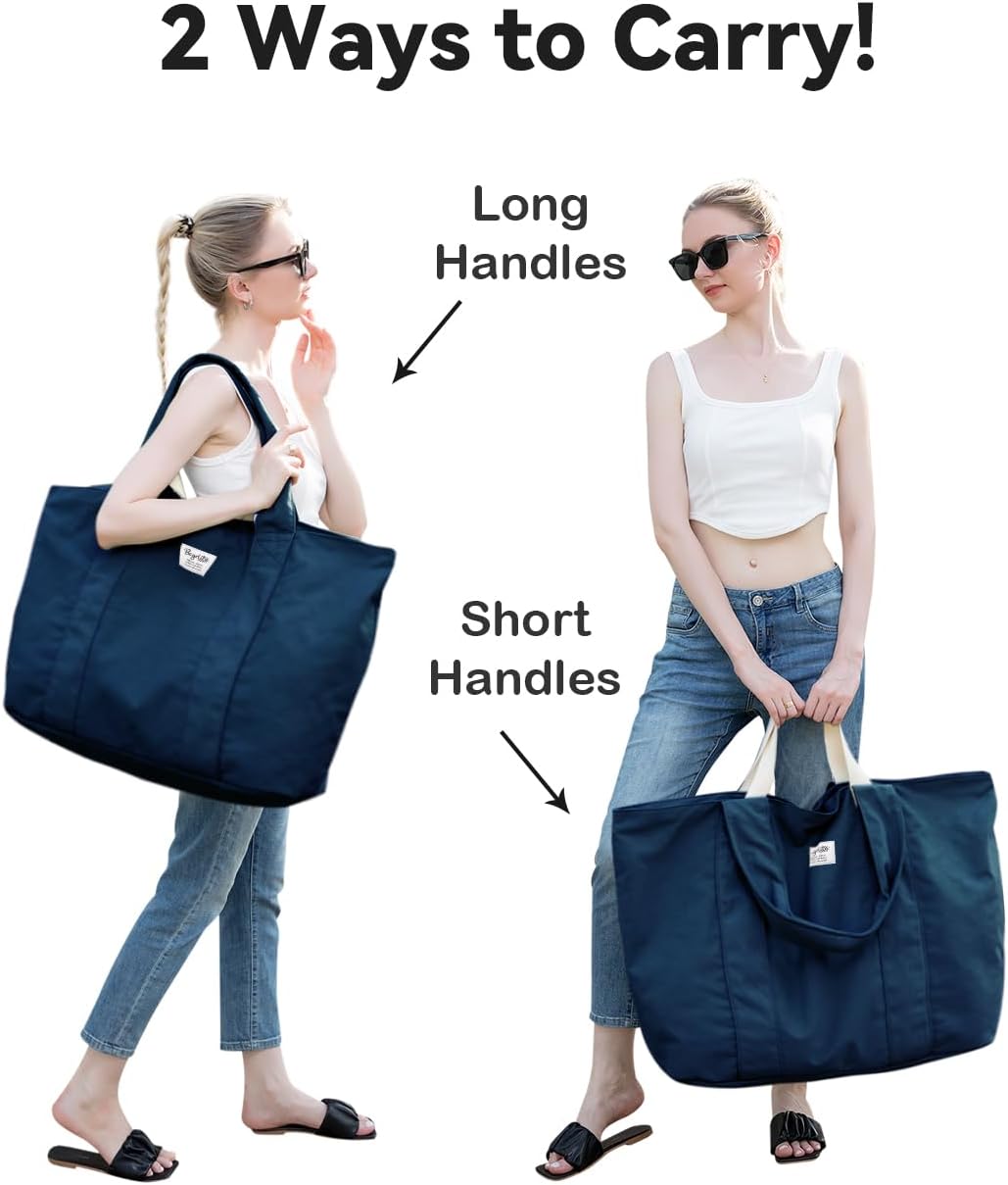 22'' 50L 100% Cotton Oversized Travel Tote Bag for Women - Tear-Resistant, Overnight/Weekend/Beach Bag
