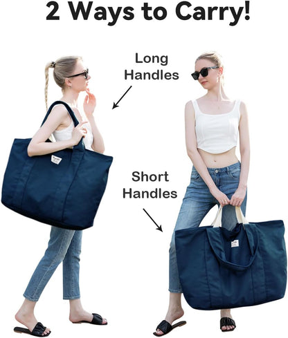 22'' 50L 100% Cotton Oversized Travel Tote Bag for Women - Tear-Resistant, Overnight/Weekend/Beach Bag