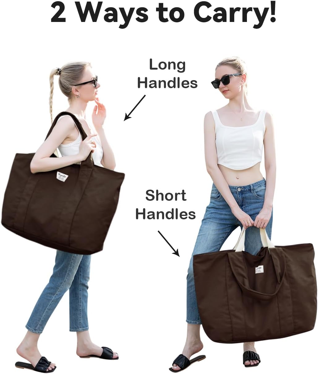 22'' 50L 100% Cotton Oversized Travel Tote Bag for Women - Tear-Resistant, Overnight/Weekend/Beach Bag