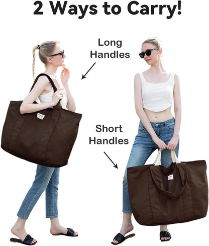 22'' 50L 100% Cotton Oversized Travel Tote Bag for Women - Tear-Resistant, Overnight/Weekend/Beach Bag