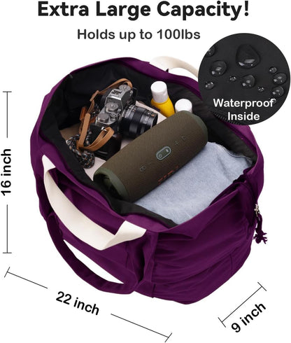 22'' 50L 100% Cotton Oversized Travel Tote Bag for Women - Tear-Resistant, Overnight/Weekend/Beach Bag