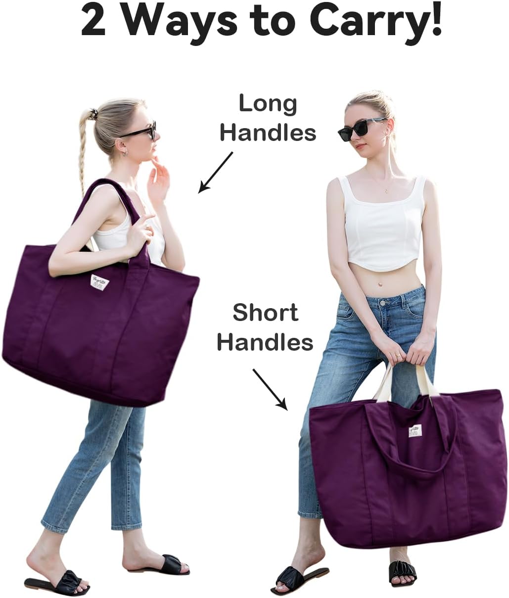 22'' 50L 100% Cotton Oversized Travel Tote Bag for Women - Tear-Resistant, Overnight/Weekend/Beach Bag