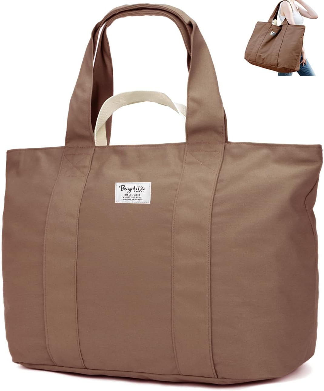 22'' 50L 100% Cotton Oversized Travel Tote Bag for Women - Tear-Resistant, Overnight/Weekend/Beach Bag