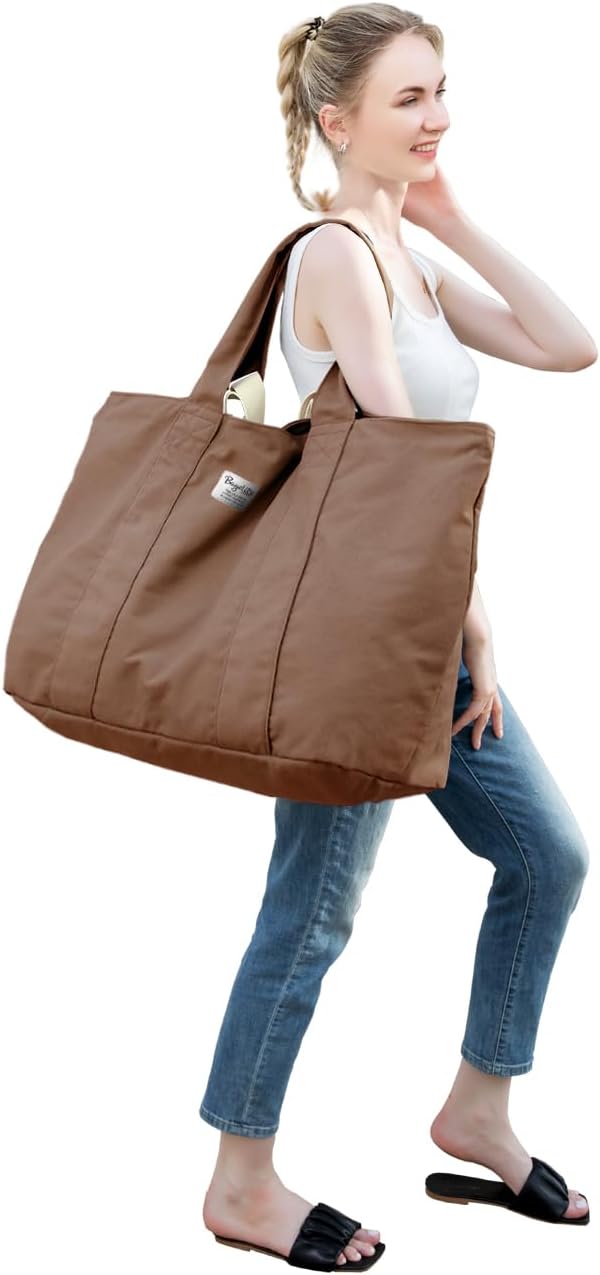 22'' 50L 100% Cotton Oversized Travel Tote Bag for Women - Tear-Resistant, Overnight/Weekend/Beach Bag