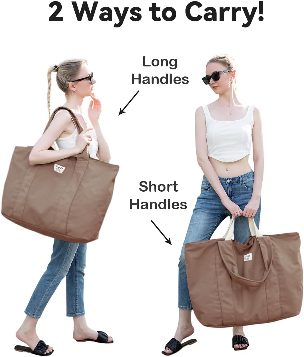 22'' 50L 100% Cotton Oversized Travel Tote Bag for Women - Tear-Resistant, Overnight/Weekend/Beach Bag