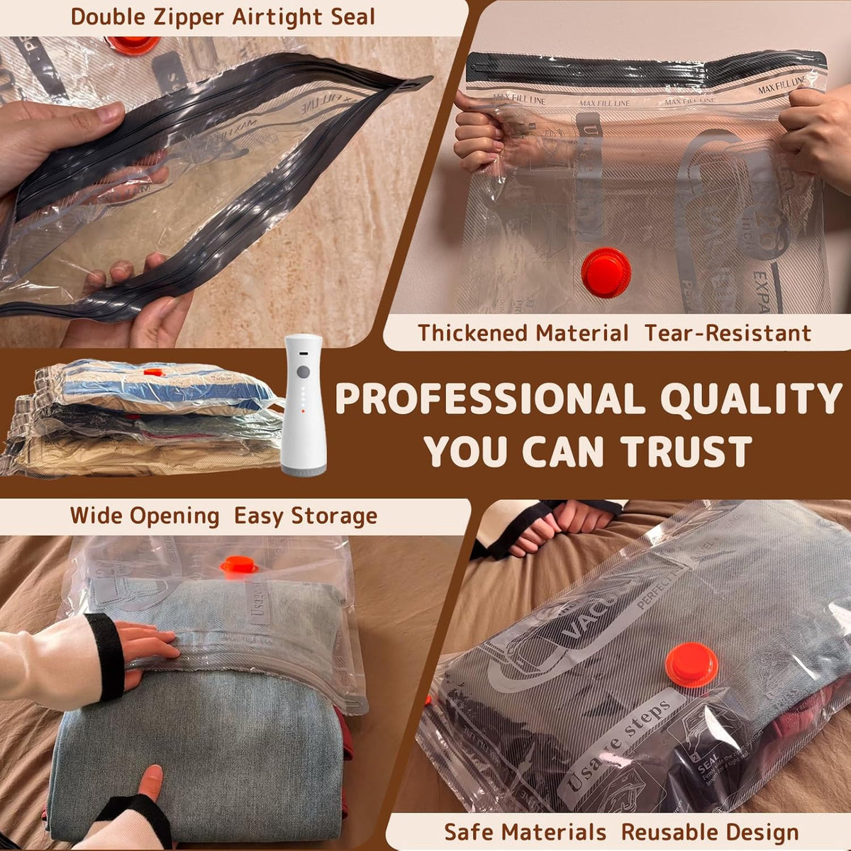 12 Pack Vacuum Bags for Travel with Rechargeable Air Pump, Carry-On Compression Bags for Luggage and Suitcase, Space Saver Storage for Clothing and Travel Organization